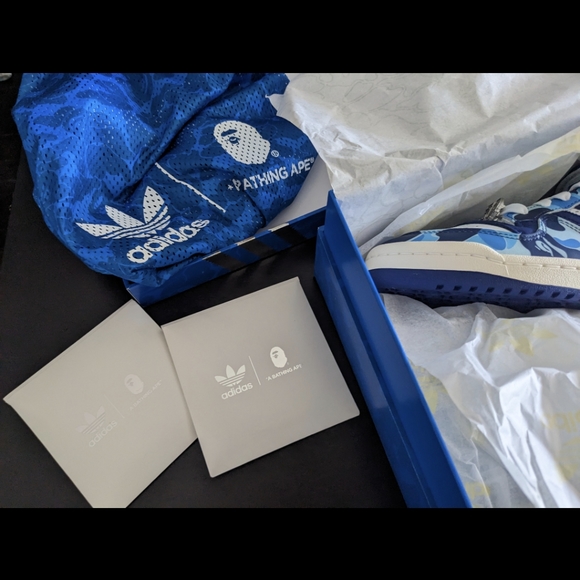 ID4772 BAPE adidas Forum 84 Low 30th Anniversary Blue Camo Cloud White (Men's) - Picture 3 of 3